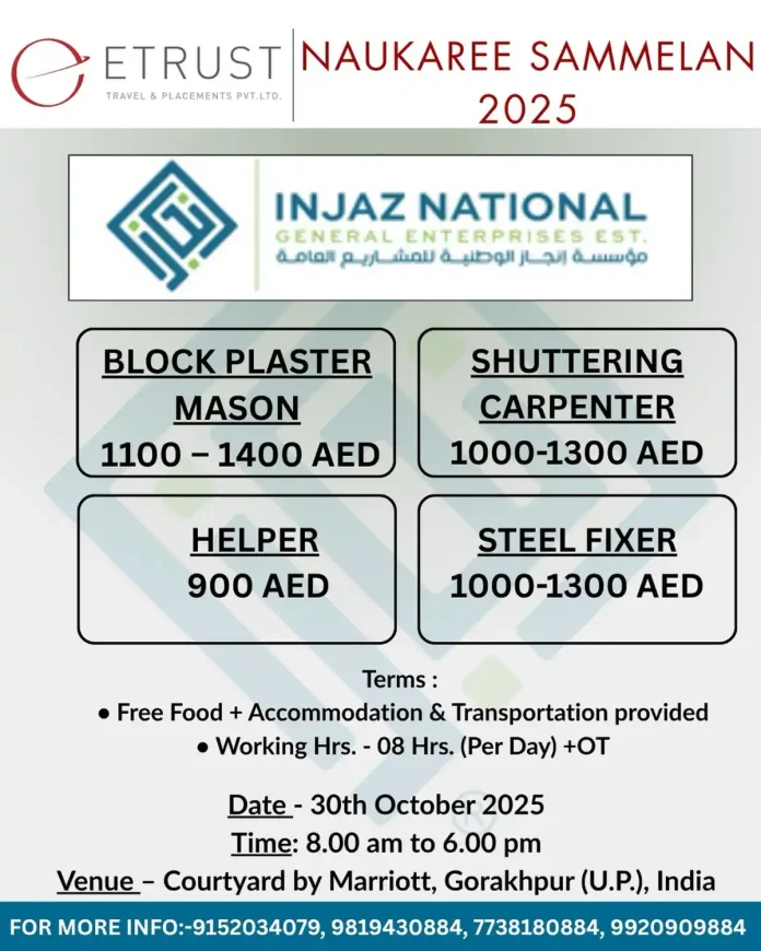 Construction job recruitment event in Gorakhpur for UAE positions