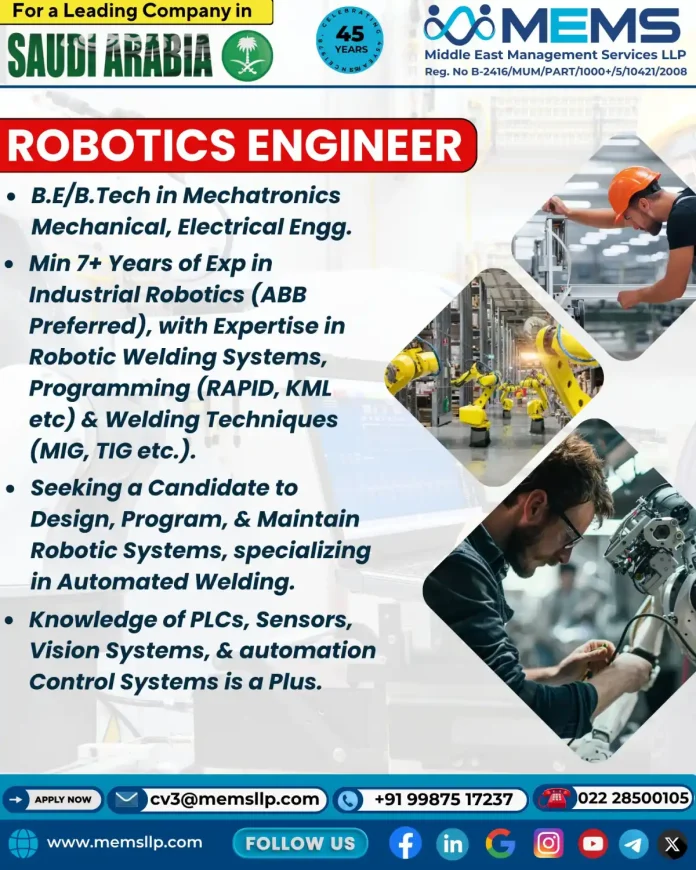 Gulf-Jobs-29-Oct-25-12 Robotics Engineer working on automated welding system