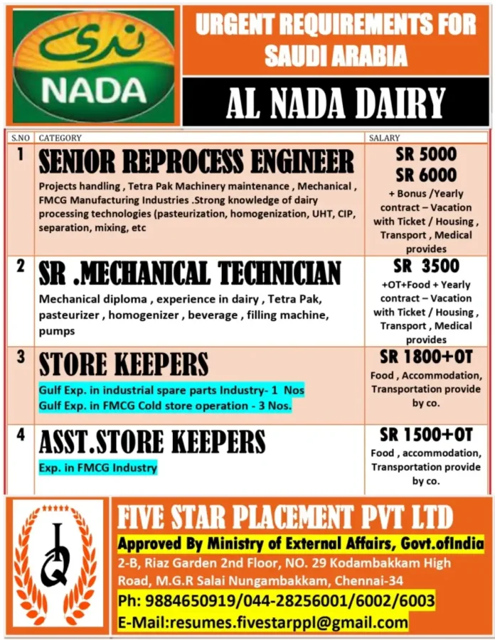 Gulf-Jobs-29-Oct-25-16 Al Nada Dairy Production Facility in Saudi Arabia
