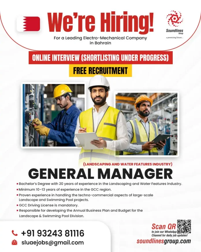 Gulf-Jobs-29-Oct-25-2 General Manager position at Soundlines Group for landscaping and water features projects in Bahrain