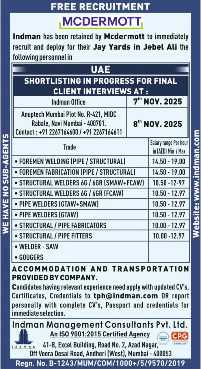 Gulf-Jobs-29-Oct-25-23 McDermott Recruitment Drive for UAE Positions