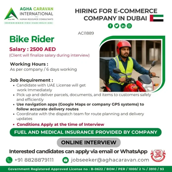 Gulf-Jobs-29-Oct-25-24 Bike Rider delivering parcels for e-commerce company in Dubai