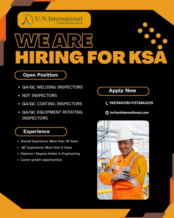 QA/QC Inspector Job Opportunities at U.N. International in KSA