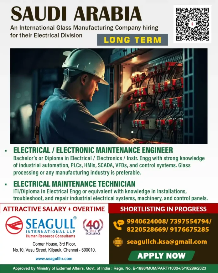 Electrical Maintenance Job Opportunities in Saudi Arabia Glass Manufacturing Industry
