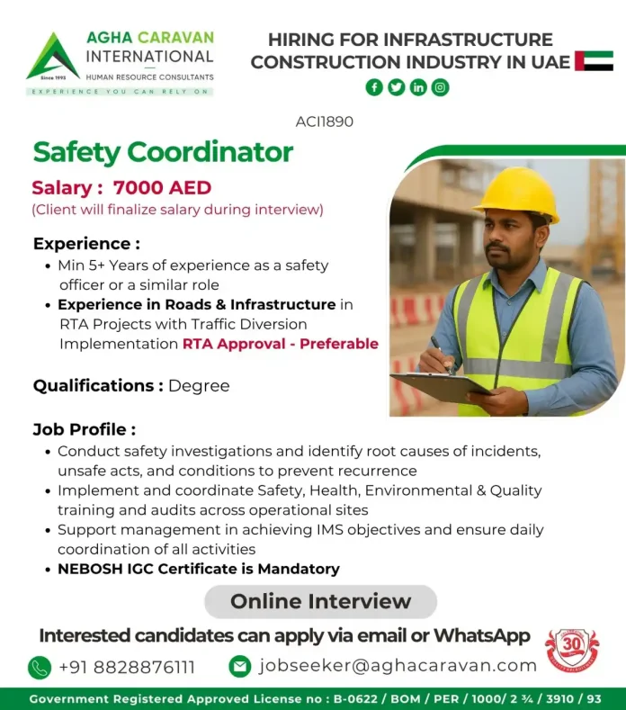 Gulf-Jobs-29-Oct-25-3 Safety Coordinator Job Opportunity in UAE Infrastructure Construction