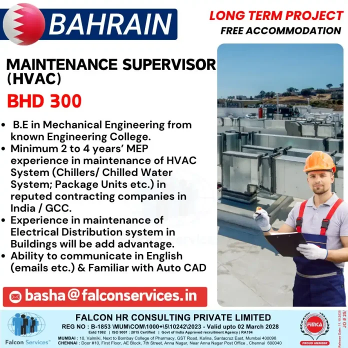 Gulf-Jobs-29-Oct-25-33 HVAC Maintenance Supervisor Career Opportunity in Bahrain with Falcon Services