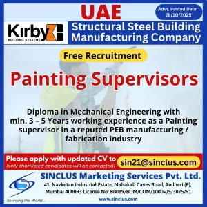 Painting Supervisor Job Opportunity in UAE with Kirby Building Systems