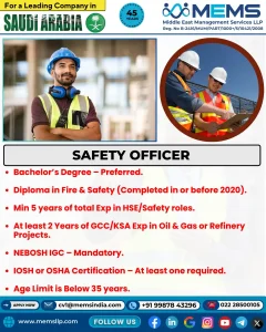Safety Officer Career Opportunity at MEMS in Saudi Arabia