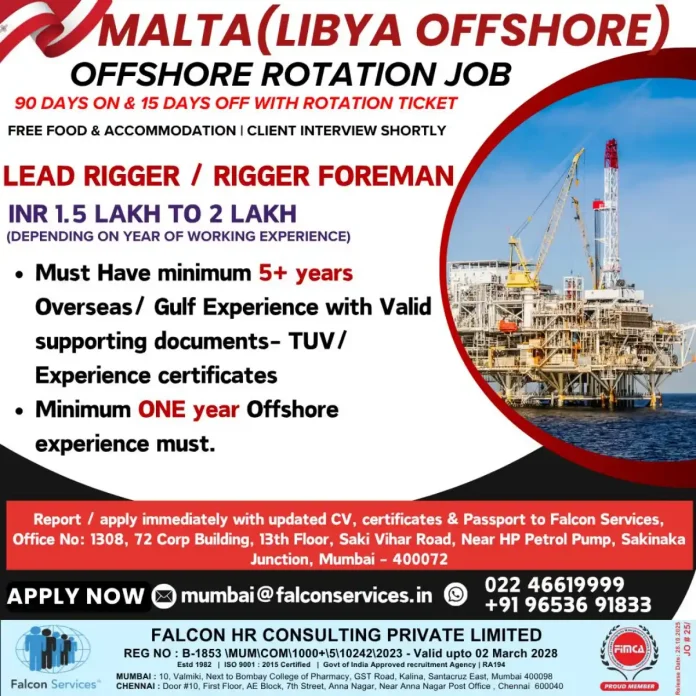 Gulf-Jobs-29-Oct-25-38 Lead Rigger working on offshore platform in Malta