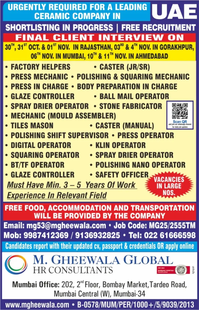 Gulf-Jobs-29-Oct-25-39 Recruitment for Ceramic Company Jobs in UAE