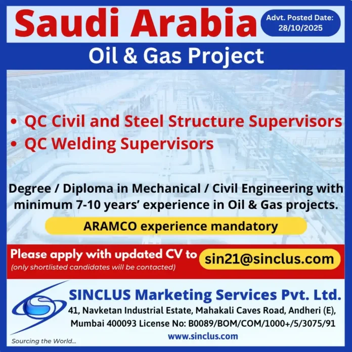 Gulf-Jobs-29-Oct-25-4 QC Supervisor Jobs in Saudi Arabia Oil & Gas Industry