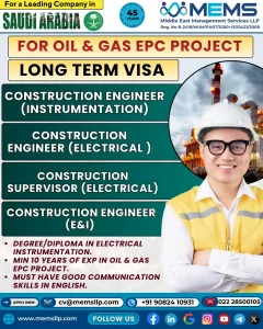 MEMS Construction Engineer Recruitment for Oil & Gas Projects in Saudi Arabia