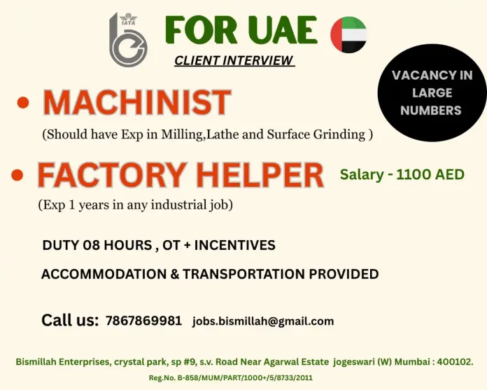 Gulf-Jobs-29-Oct-25-51 Industrial job opportunities in UAE for Machinists and Factory Helpers