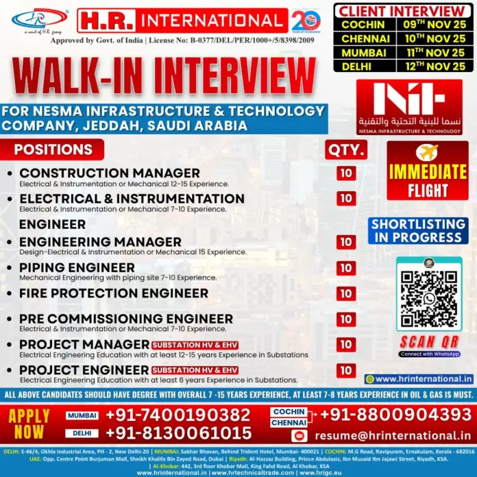 Gulf-Jobs-29-Oct-25-52 NESMA Infrastructure & Technology Walk-in Interview for Engineering Positions in Jeddah, Saudi Arabia
