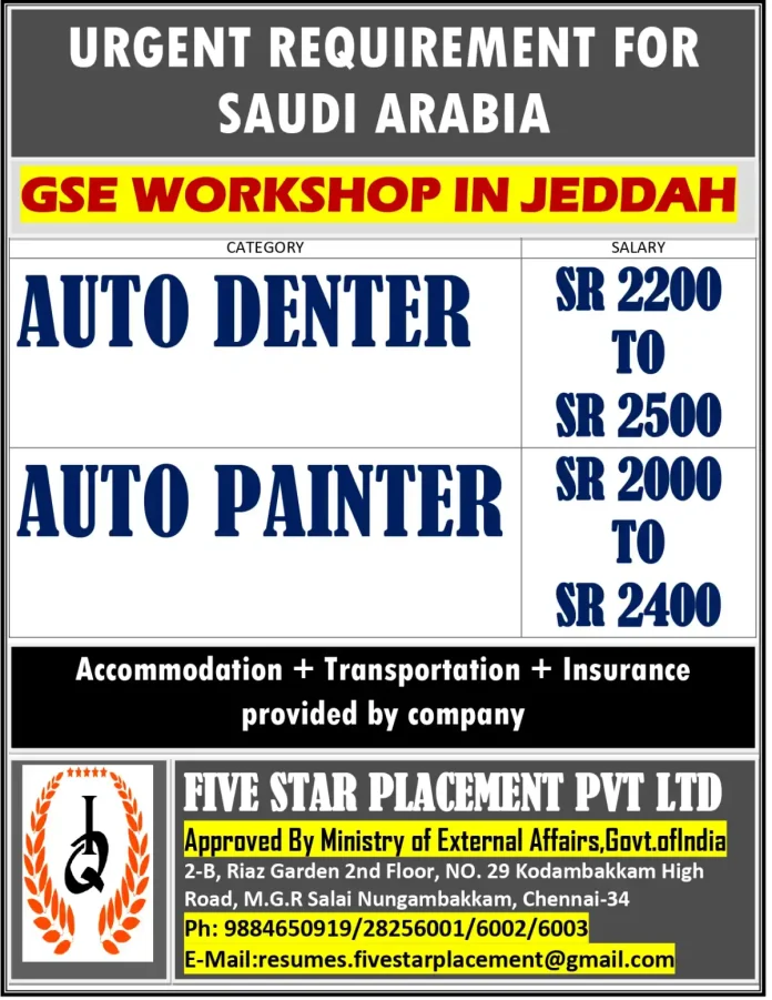 GSE Workshop in Jeddah hiring auto denter and painter professionals