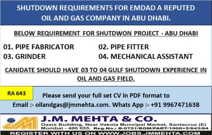 EMDAD Oil and Gas Shutdown Project Recruitment in Abu Dhabi