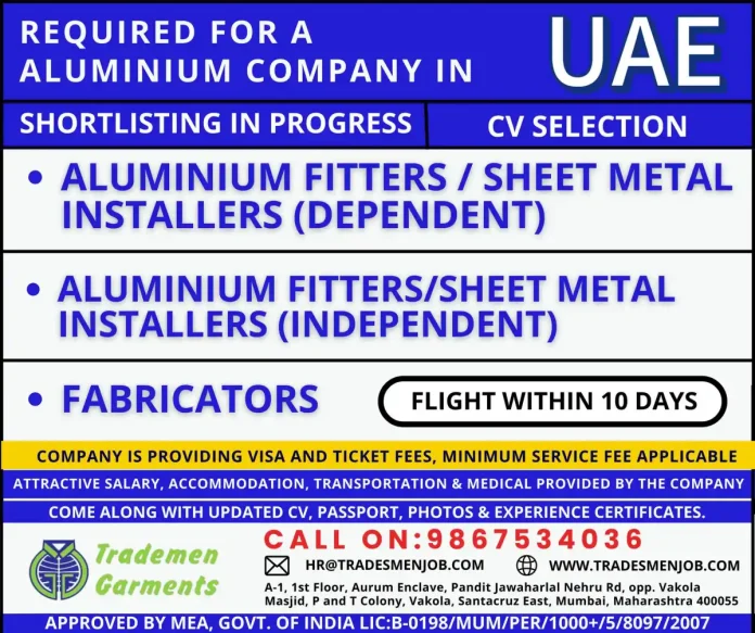 Skilled aluminium fitter working on sheet metal installation in UAE