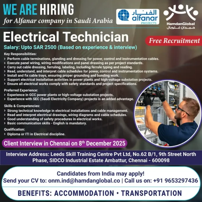 Electrical Technician performing electrical installations at a worksite