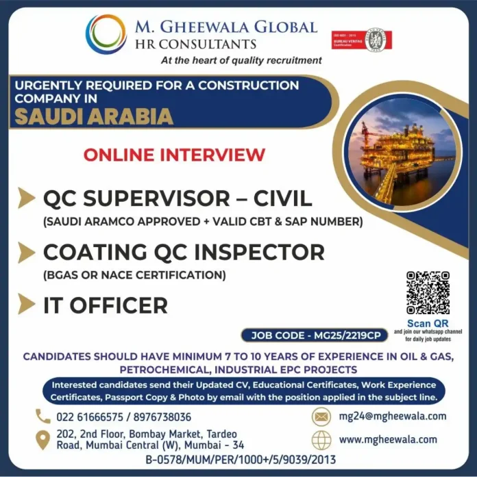 M Gheewala Global HR Consultants Recruitment for Saudi Arabia Construction Jobs