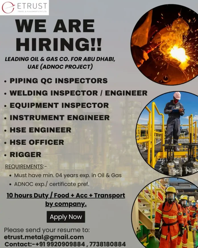 ETRUST Job Openings for ADNOC Project in Abu Dhabi