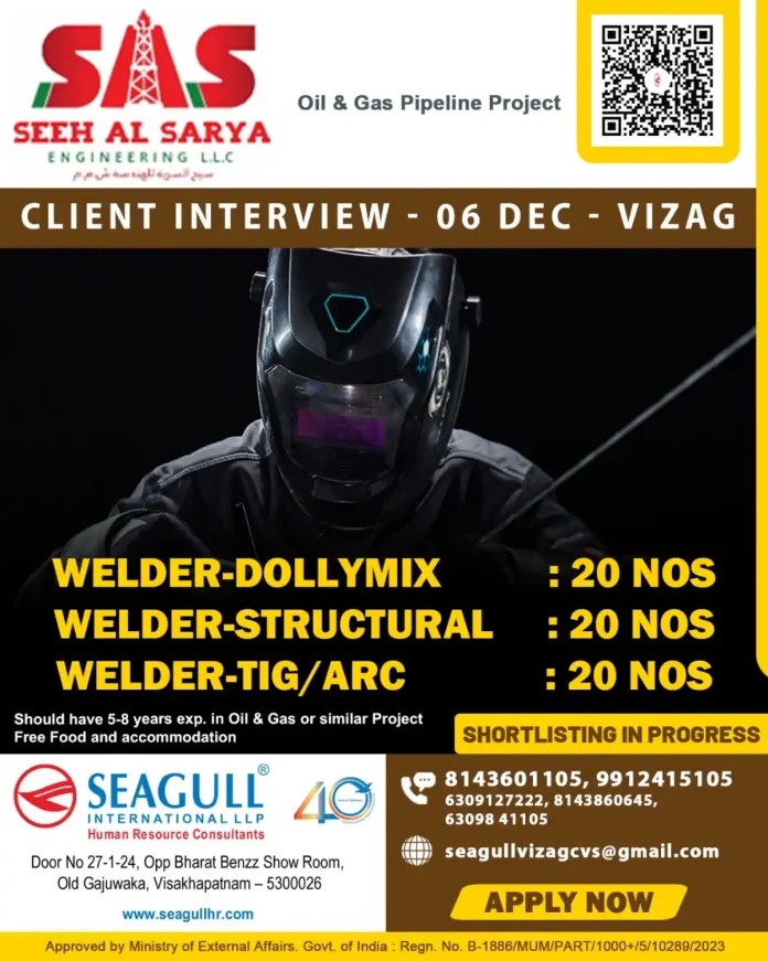 Welder working on oil and gas pipeline in Vizag