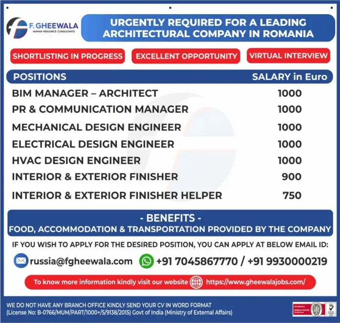 Career opportunity in architectural company Romania