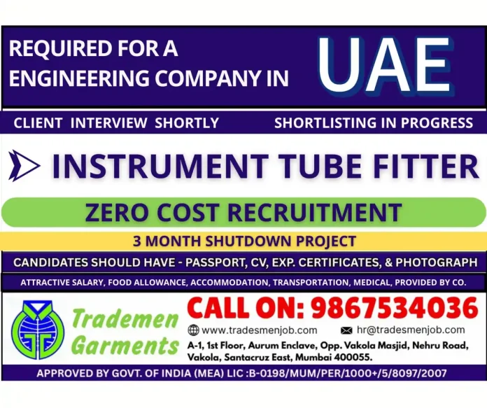 Instrument Tube Fitter working on industrial equipment in UAE