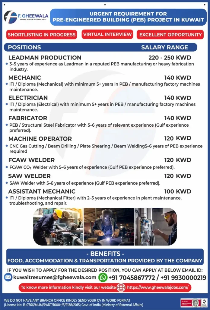 PEB Construction Jobs in Kuwait with F. GHEEWALA
