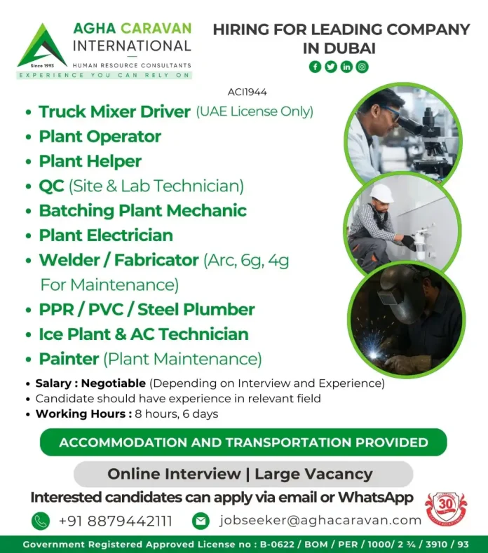 AGHA CARAVAN Construction and Plant Job Opportunities in Dubai