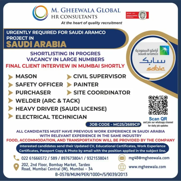 Saudi Aramco Jobs Recruitment by M Gheewala Global HR Consultants