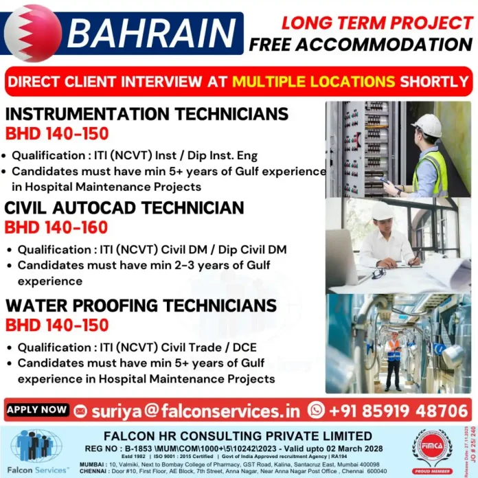 Falcon Services Recruitment for Technician Jobs in Bahrain