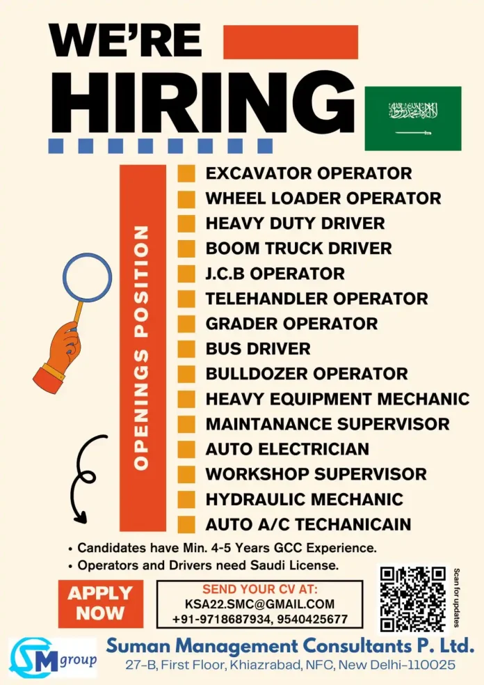SM Group Heavy Equipment Job Openings in Saudi Arabia