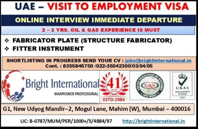 Bright International Recruitment for Fabricator and Fitter Jobs in UAE