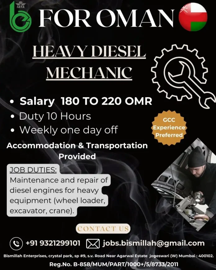 Heavy Diesel Mechanic working on heavy equipment in Oman