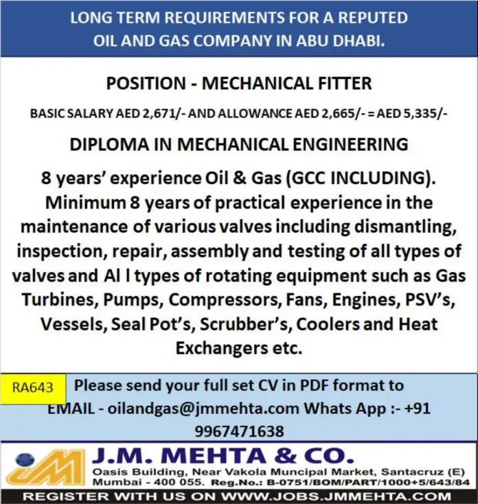 Mechanical Fitter working on oil and gas equipment in Abu Dhabi