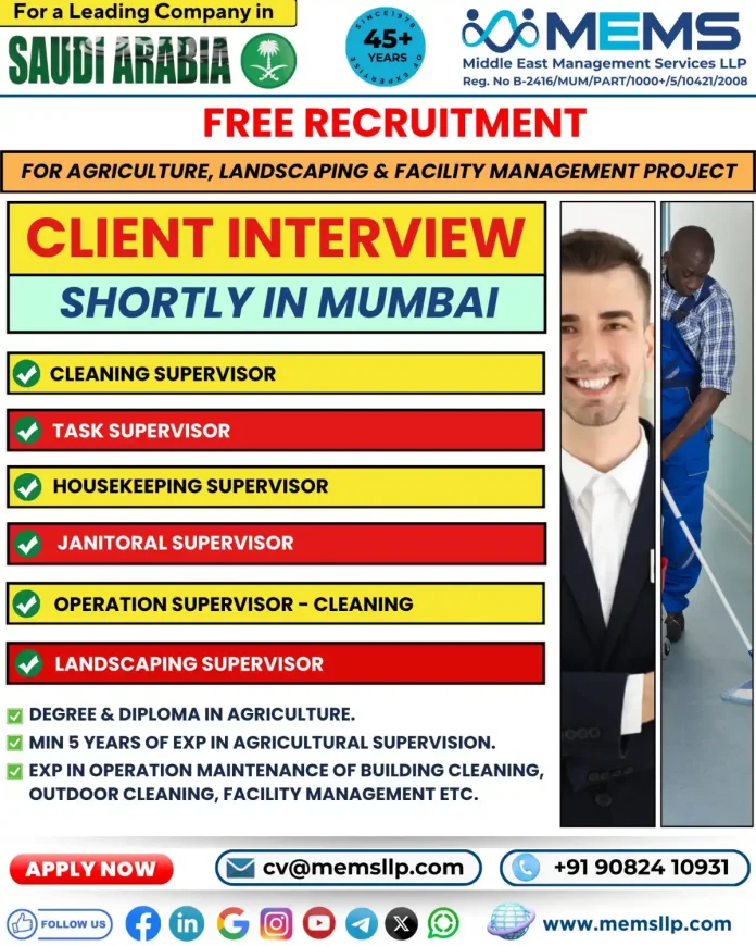 Supervisor overseeing agricultural and facility management operations in Saudi Arabia