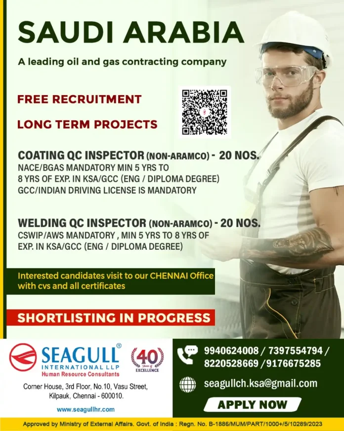 Career opportunity for QC Inspectors in Saudi Arabia oil and gas industry