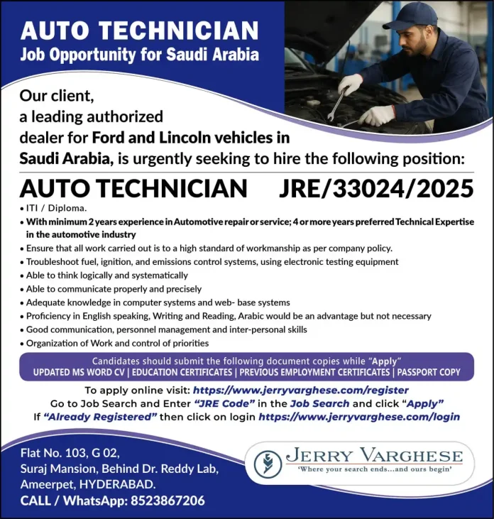 Professional Auto Technician performing vehicle maintenance in Saudi Arabia