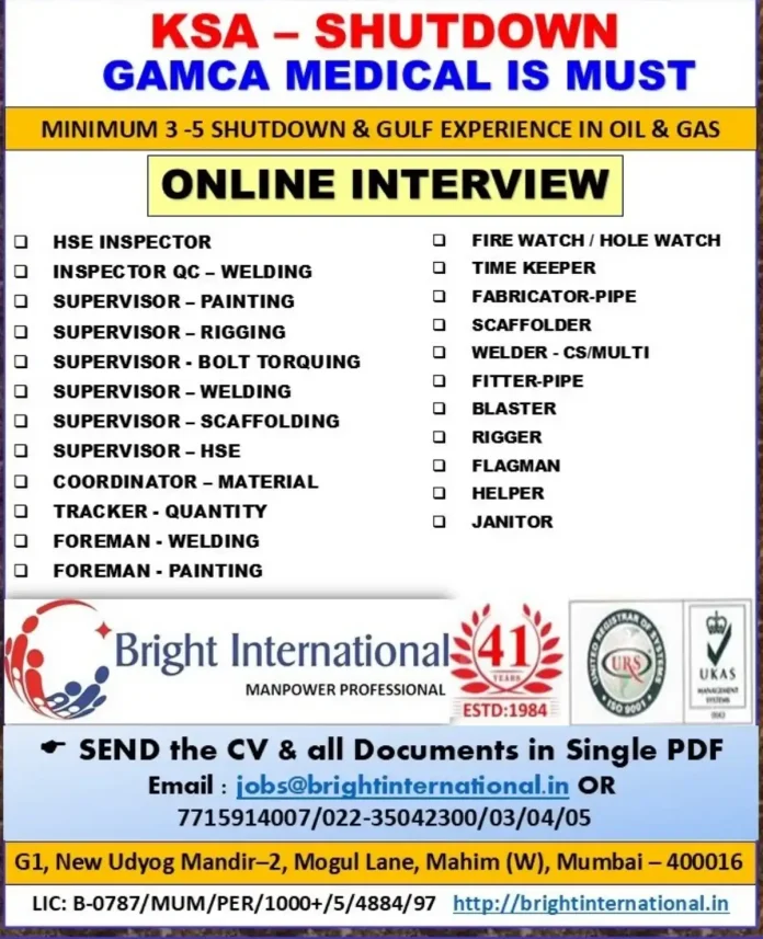 Oil and Gas Shutdown Work in Saudi Arabia