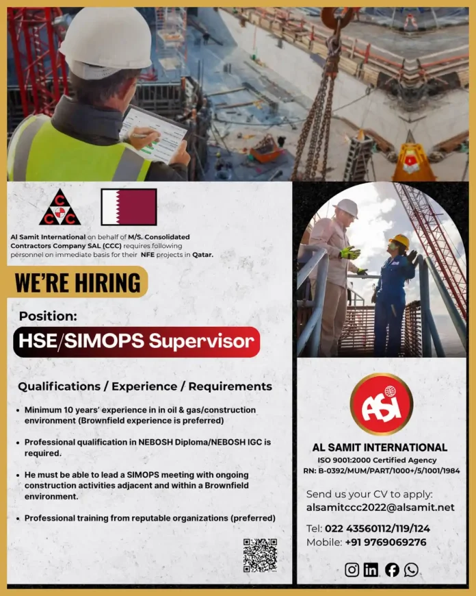 HSE SIMOPS Supervisor career opportunity in Qatar with Al Samit International