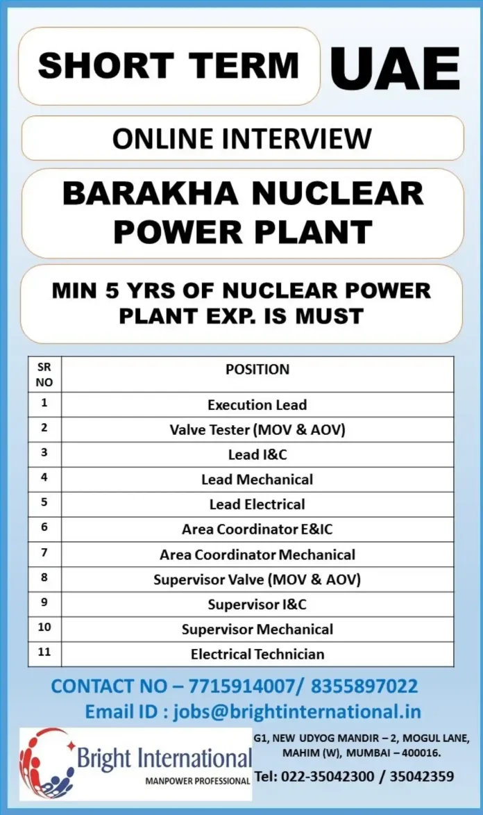 Nuclear Power Plant Career Opportunities in UAE with Barakha Nuclear Power Plant
