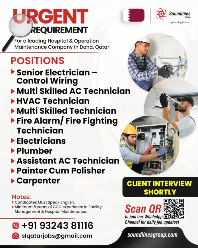 Hospital Maintenance Job Opportunities in Doha Qatar with Soundlines Group