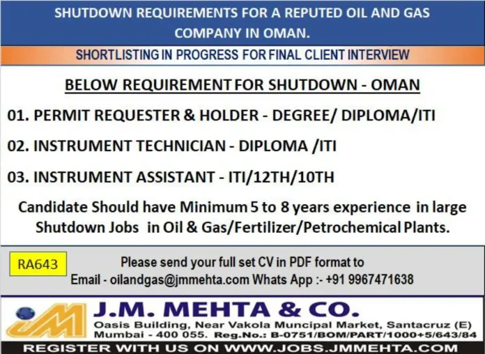 Shutdown job opportunities in Oman oil and gas industry