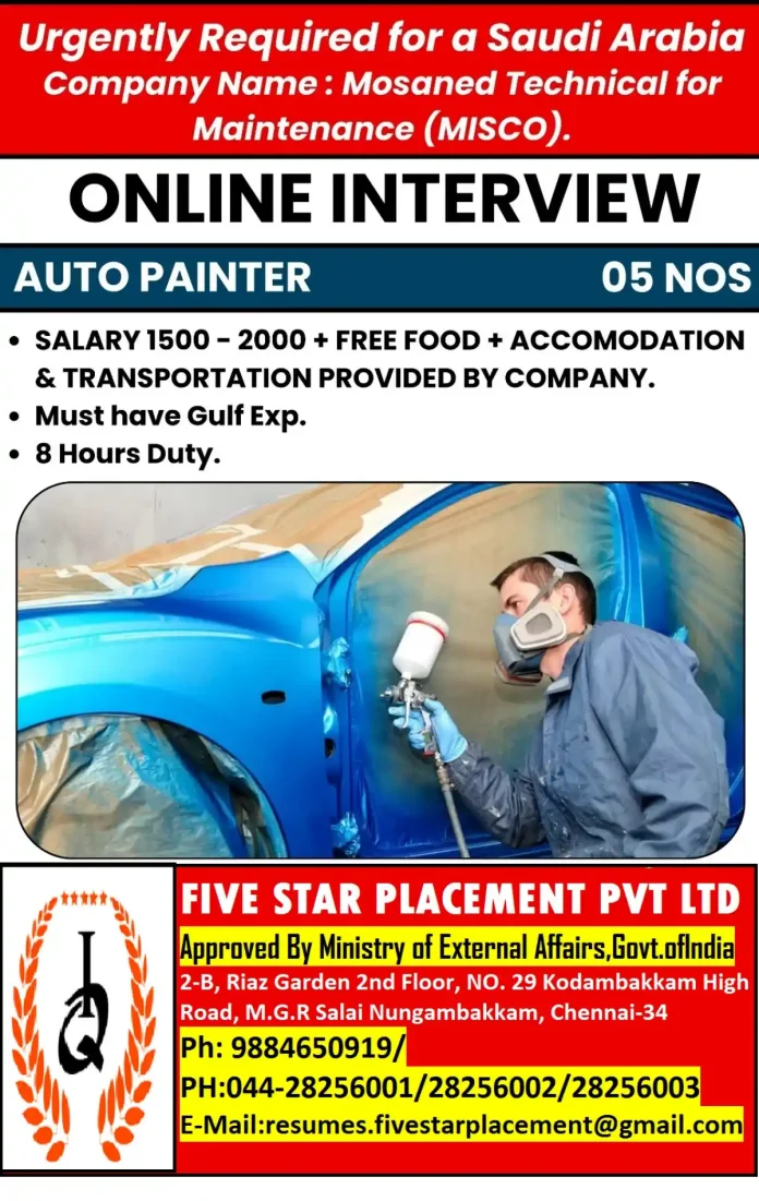 Auto Painter applying paint in a professional workshop in Saudi Arabia