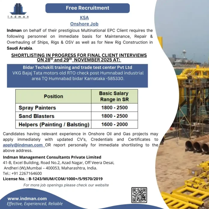 Spray Painter and Sand Blaster working on ship maintenance in oil and gas industry