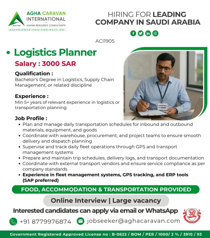 AGHA CARAVAN Logistics Planner Job Opening in Saudi Arabia