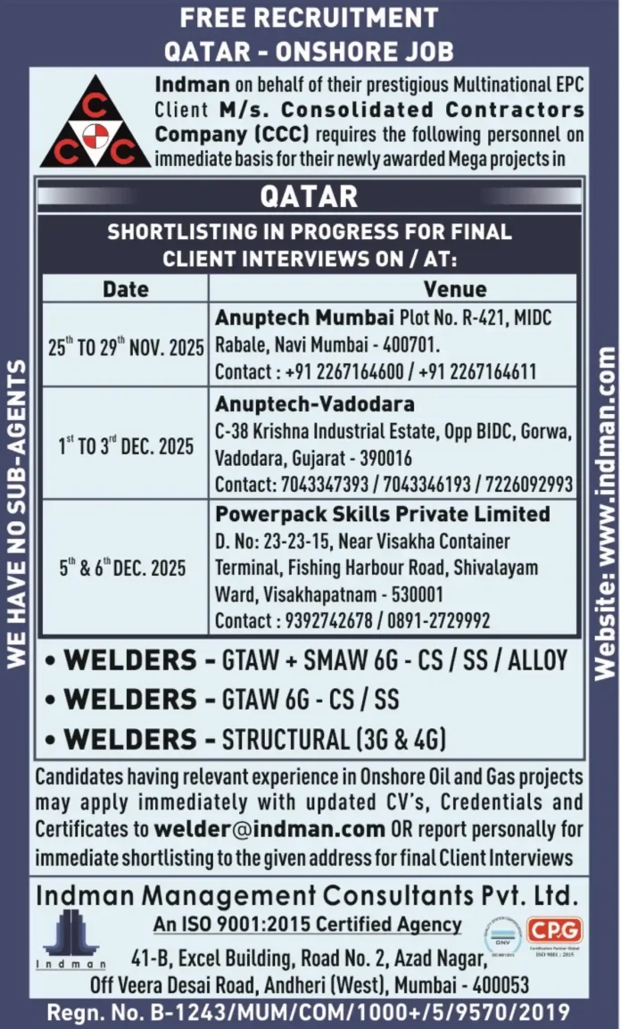 Certified Welder working on pipeline in Qatar onshore project