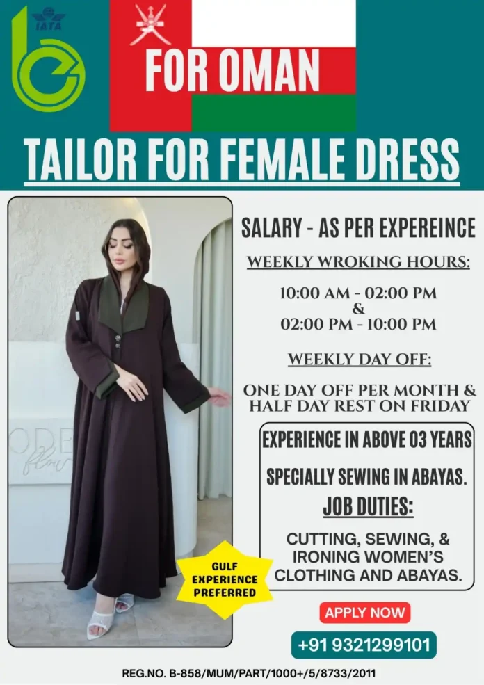 Experienced Female Tailor Sewing Abaya in Oman Workshop