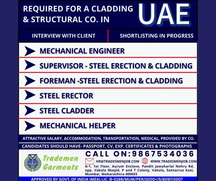 Steel erection and cladding work in UAE construction site