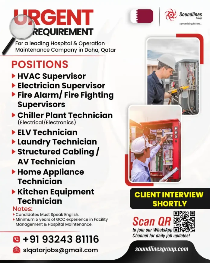 Hospital Maintenance Jobs in Doha Qatar with Soundlines Group